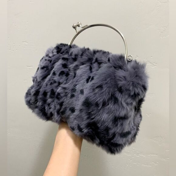 Handmade Real Rex Rabbit Fur Kiss-lock Top Handle Bag/Crossbody - Picture 4 of 12